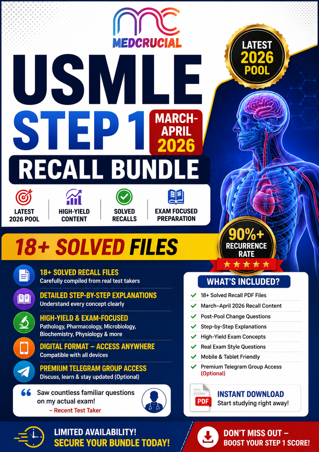 USMLE Step 1 Recalls March-April 2026 | High-Yield Premium Recall File – Updated 2026–2027